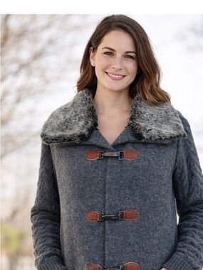 Vintage wool knit Toggle Jacket M gray